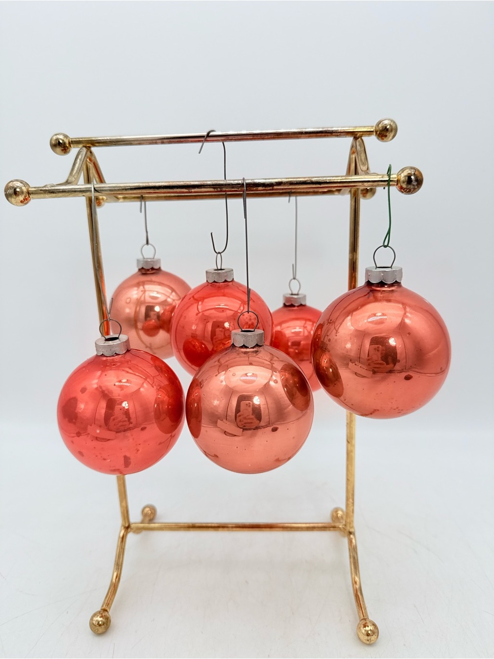 Vintage Shiny Coral Red Glass Holiday Ornaments - Set of 6